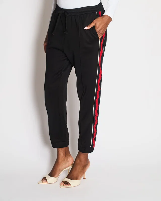 Gucci Black Cuffed Joggers with Red, Navy and White Stripe Detail Size L (UK 12) in Black from Sellier