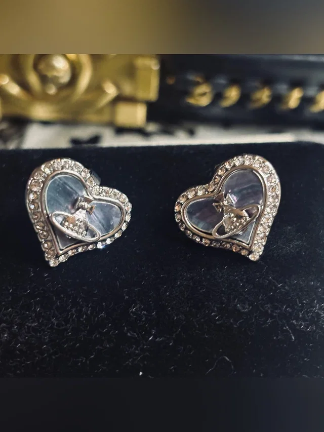 Vivienne Westwood Silver Heart Crystal Stud Earrings With Rhodium Finish in silver|blue|gray from Poshmark