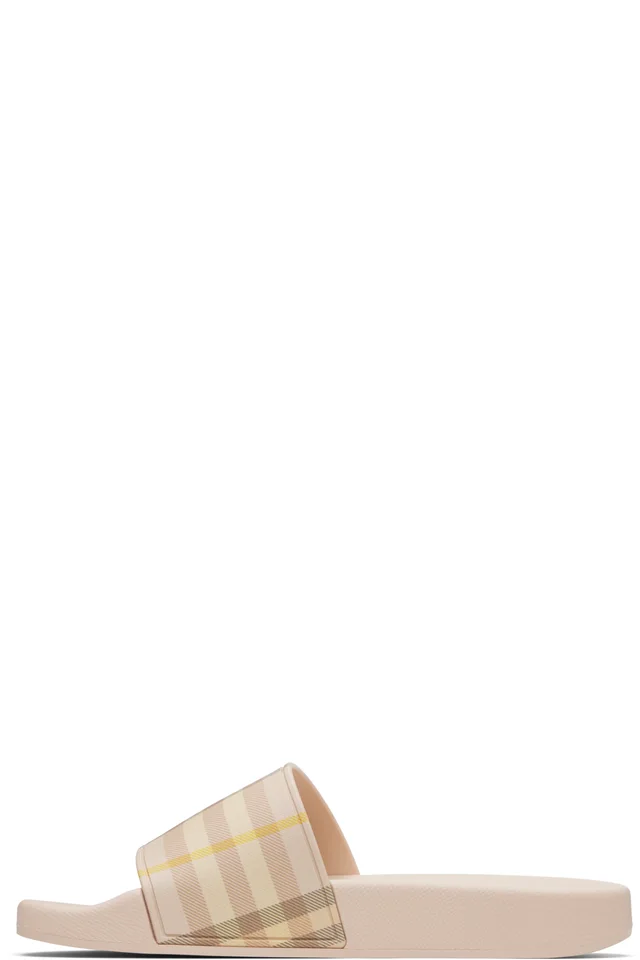 Burberry Pink Check Slides, photo 3 of 5 from SSENSE