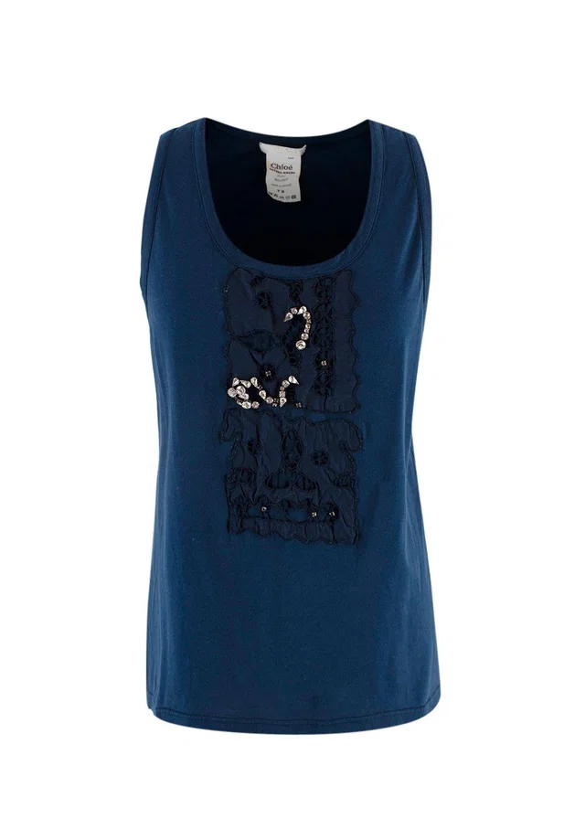 Chloé Navy Crystal Embellished Tank Top in Navy from HEWI
