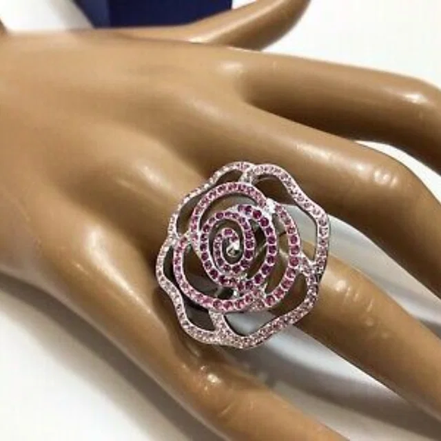 Swarovski Silver 925 Disney Elegant Pink Silver Flower Ring $350 in silver|gray|pink from Poshmark