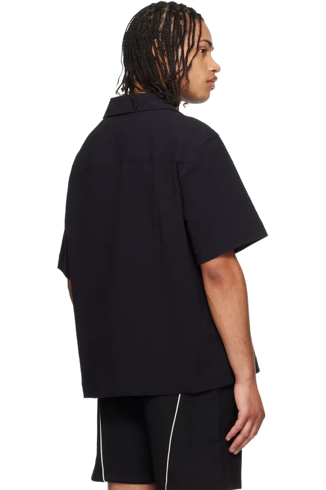 Hugo Black Oversized-Fit Stretch Cotton Seersucker Shirt, photo 3 of 4 from SSENSE