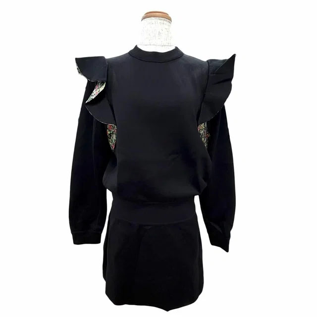 Louis Vuitton Flower Print Ruffle Sweatshirt Dress Long Sleeve Black XS in Black Nylon from The Reluxe