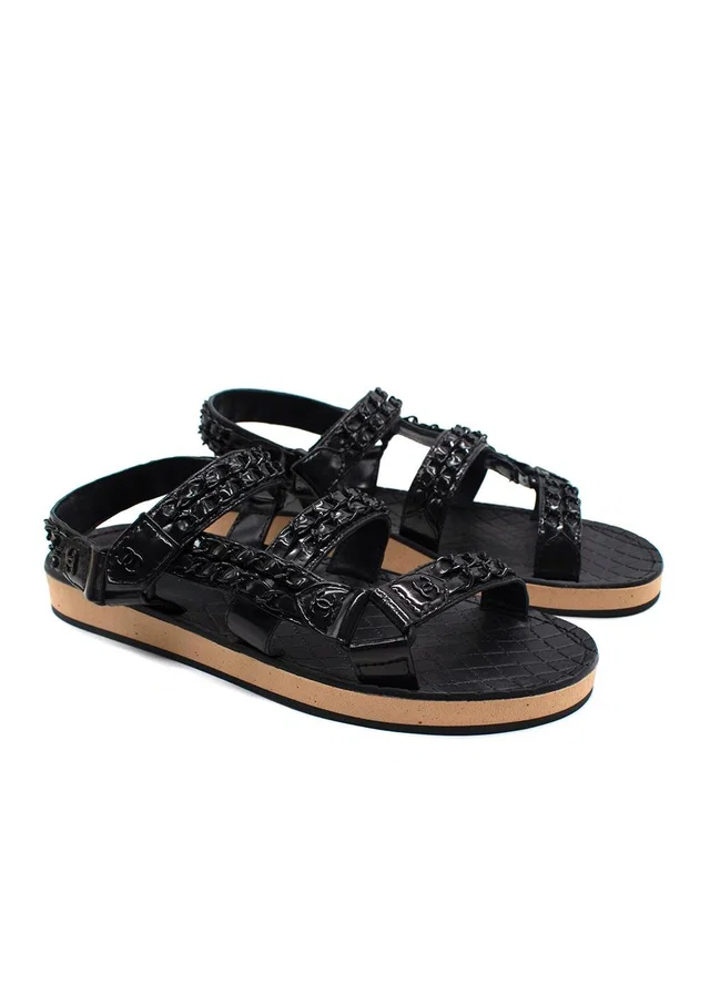Chanel Black Patent Leather Chain Dad Sandals in Black Patent leather from HEWI