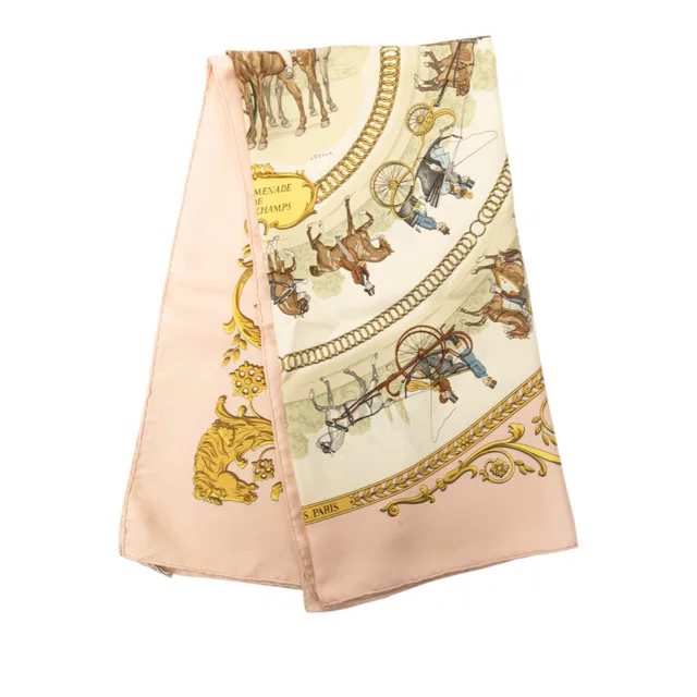 Pink Hermès La Promenade de Longchamps Silk Scarf 90 Scarves in Pink Silk from Designer Revival