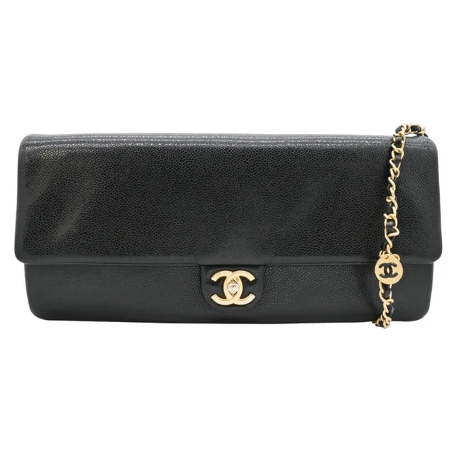 Chanel CC Black Caviar Leather Maxi Clutch Bag in Black Caviar leather from Clotheshorse Anonymous
