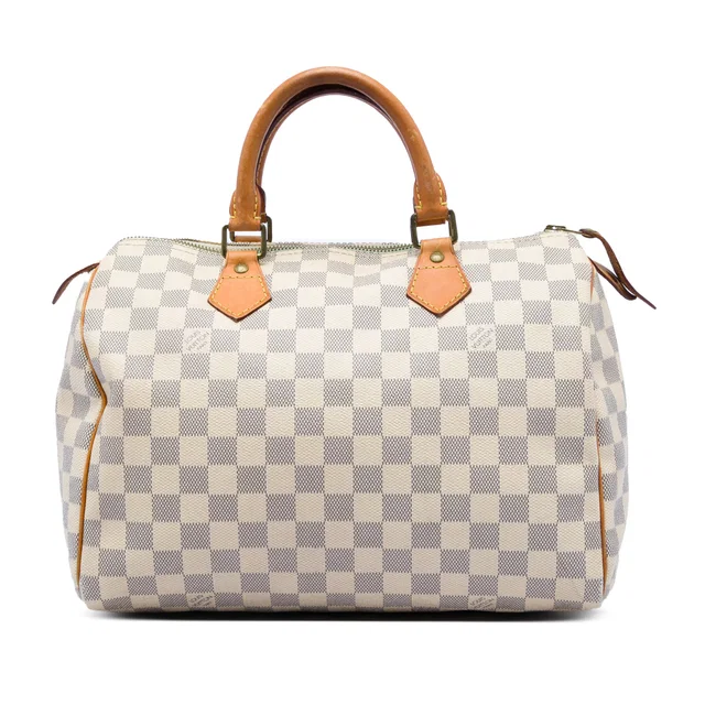 White Louis Vuitton Damier Azur Speedy 30 Boston Bag in White Canvas from Designer Revival