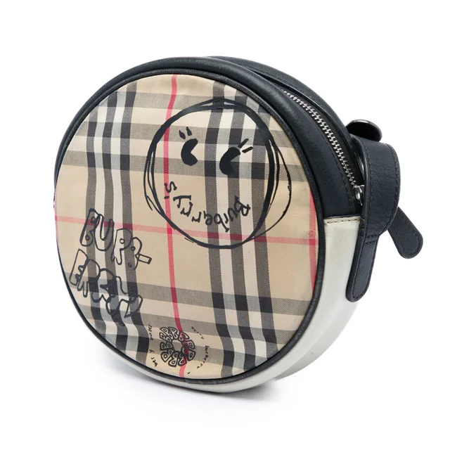 Beige Burberry House Check Canvas and Calfskin Cartoon Print Round Crossbody in Beige Calfskin from Designer Revival, photo 2 of 5