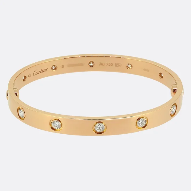 Cartier Classic Model Ten Diamond LOVE Bangle Size 16 from The Vintage Jeweller