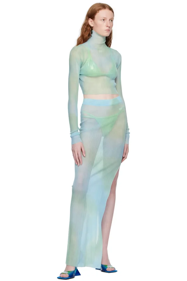 Off-White Blue Tie-Dye Midi Skirt, photo 4 of 4 from SSENSE