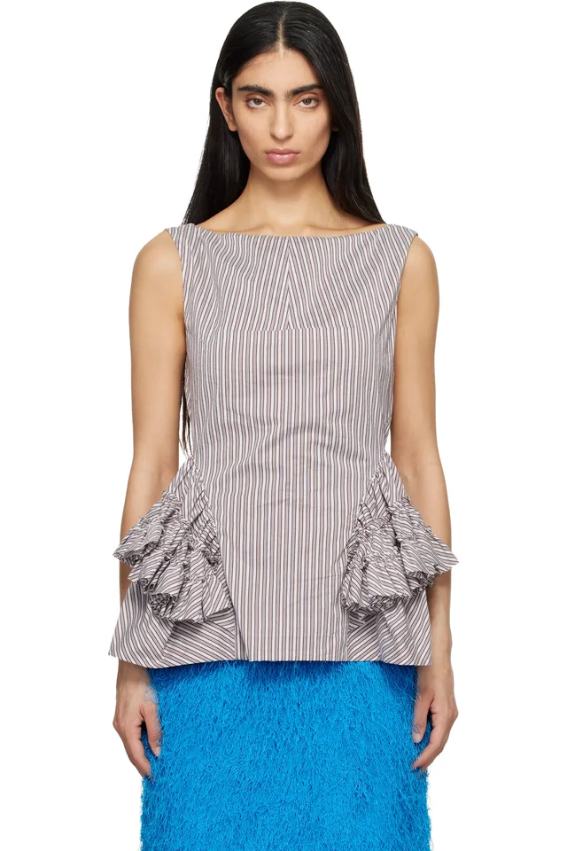Dries Van Noten Brown & White Ruffled Peplum Blouse from SSENSE, photo 1 of 1
