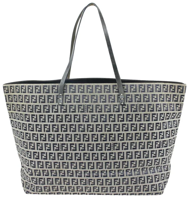 Fendi Navy x Grey Monogram FF Zucca Roll Shopper Tote Bag in Navy Canvas from Bagriculture