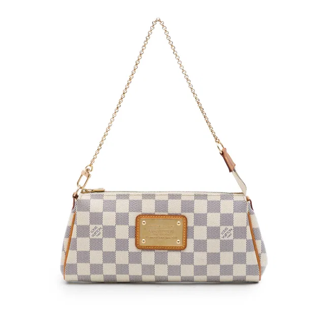 White Louis Vuitton Damier Azur Eva Satchel in White Canvas from Designer Revival