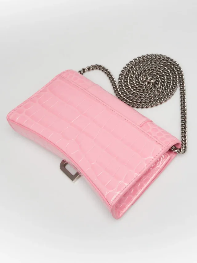 Balenciaga Pink Croc Embossed Leather Soft Hourglass Wallet On Chain Bag in Pink Crocodile from Yoogis, photo 3 of 12