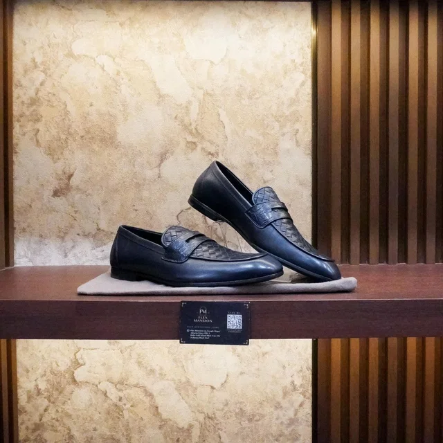 Bottega Veneta Intercciato Penny Loafers Croco in blue from Grailed