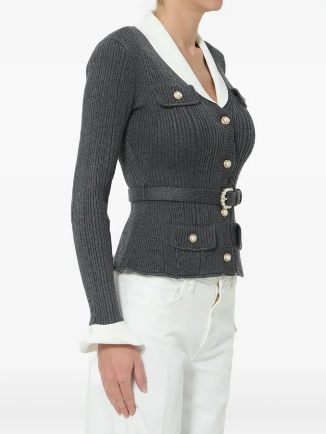 Self-Portrait Ribbed-knit cardigan with a cinched waist, photo 2 of 4 from SENSER