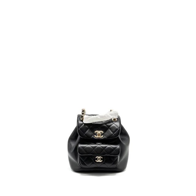 Chanel 24P Mini Duma backpack calfskin black LGHW (Microchip) in Black Calfskin from EMIER