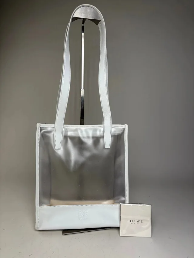 Loewe Vintage Leather Pvc Tote Bag White Transparent Silver in white Leather from Grailed