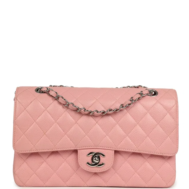 Chanel Vintage Medium Classic Double Flap Bag Pink Caviar Silver Hardware in Pink Caviar leather from Madison Avenue Couture