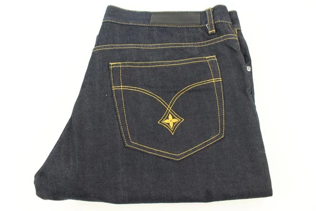 Men's Size 38 US Dark Rinse Denim Fleur LV Logo Jeans in Denim from Bagriculture