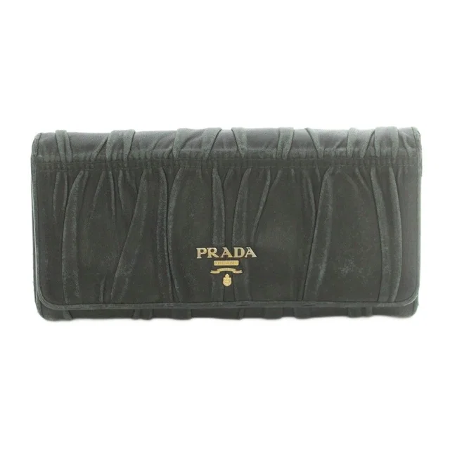 Prada Wallet Bifold Coin Purse Nappa Leather Gathered Black in Black Nappa leather from The Reluxe
