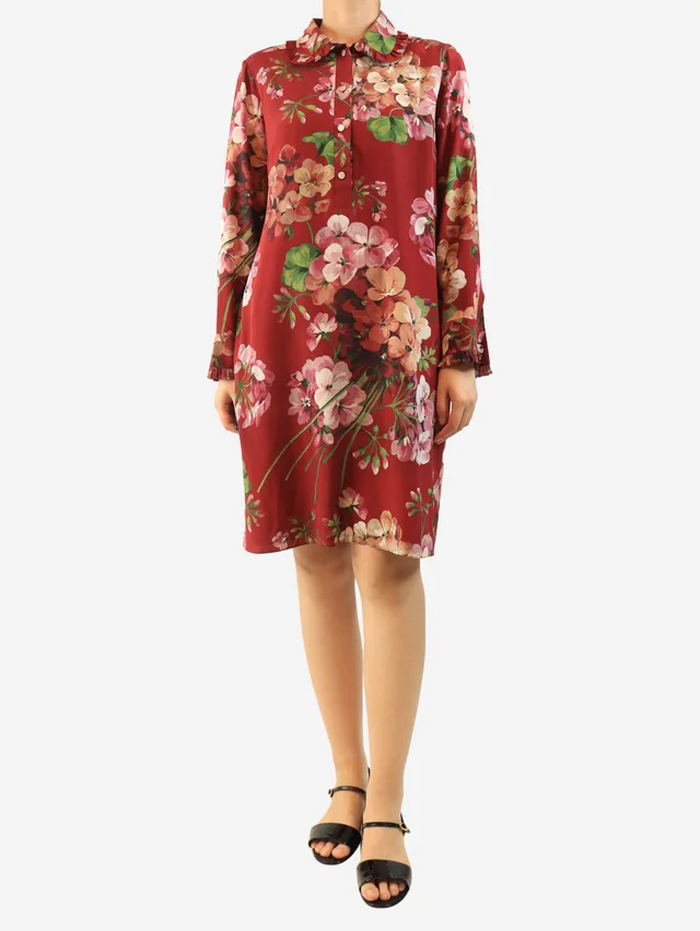 Gucci Maroon floral silk midi dress - size UK 12 in Silk from Sign of the Times