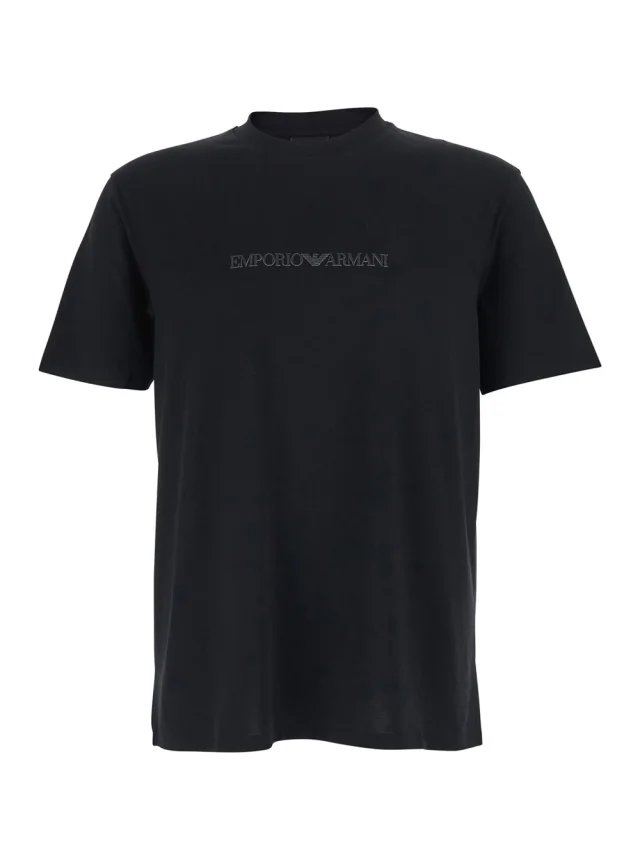 Emporio armani Black Cotton Crew Neck T-Shirt with Logo Embroidery for Men in Black 100% Cotton from Gaudenzi Boutique, photo 1 of 1