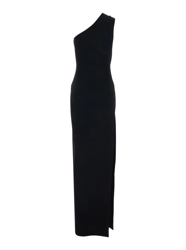 ELISABETTA FRANCHI Black Long One-Shoulder Sleeveless Dress with Asymmetric Neckline in Viscose Blend for Women in Black 71% Viscose 29% Polyester, photo 3 of 6 from Gaudenzi Boutique