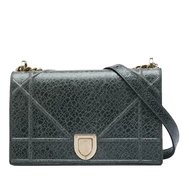 Gray Dior Medium Crackled Deerskin Diorama Flap Crossbody Bag in Grey Leather from Designer Revival