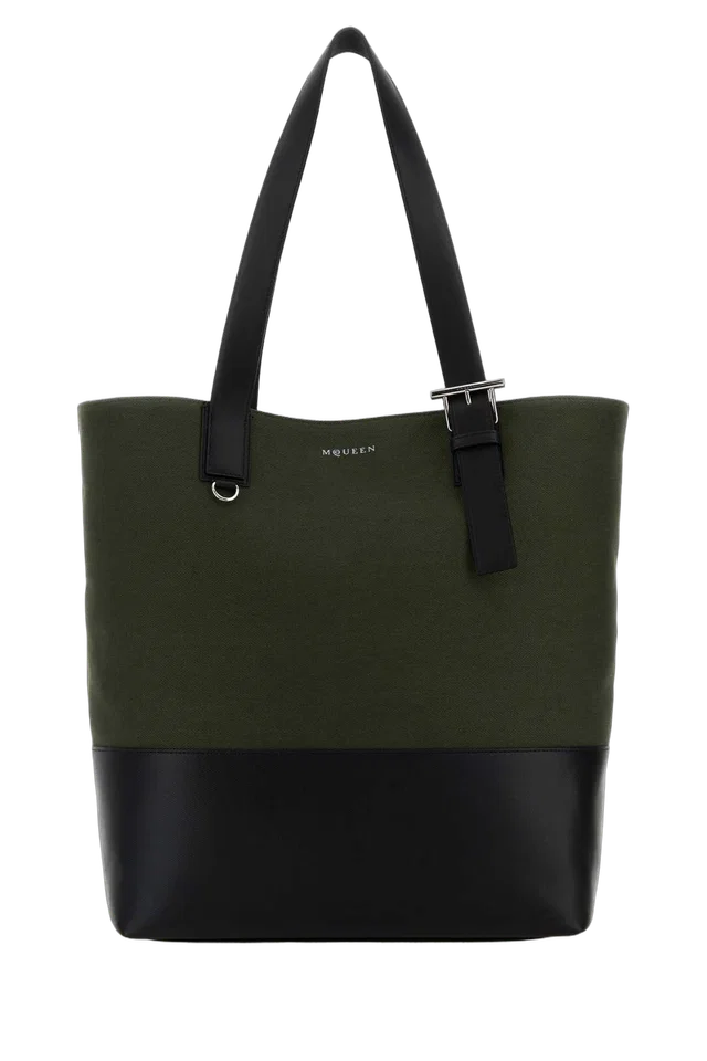 Alexander McQueen Colorblock Fabric And Leather Tote Bag — Green in Green Leather from HEWI
