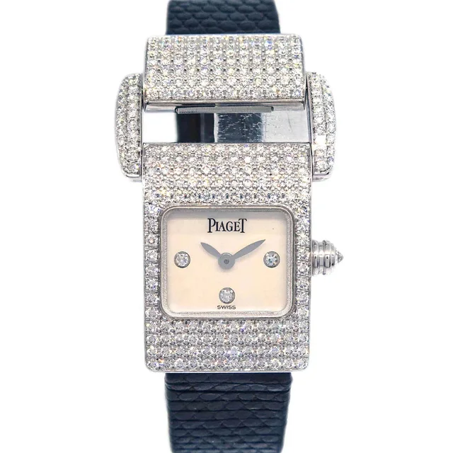 Piaget Miss Protocole Ref.5225 Watch 18KWG Diamond Shell in Lizard from AMORE Vintage Tokyo