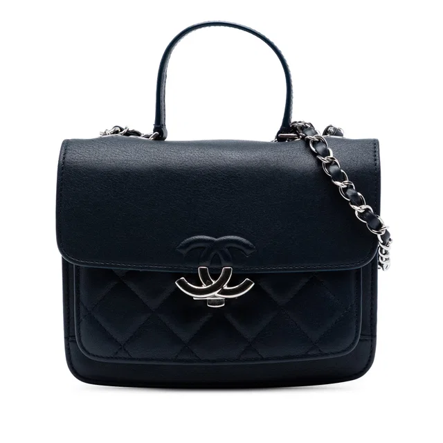 Blue Chanel Small Quilted Goatskin CC Box Flap Shoulder Bag in Blue Goatskin from Designer Revival