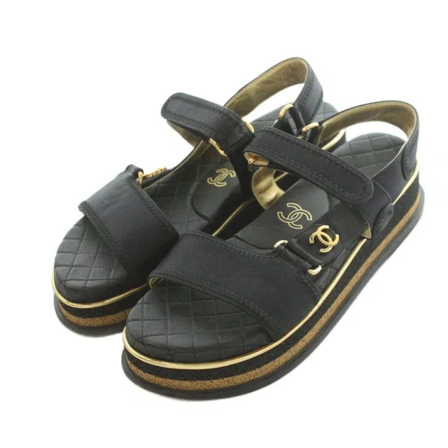 Chanel CC Logo Sports Sandals c..0 Black Gold Color 37 in Black from The Reluxe
