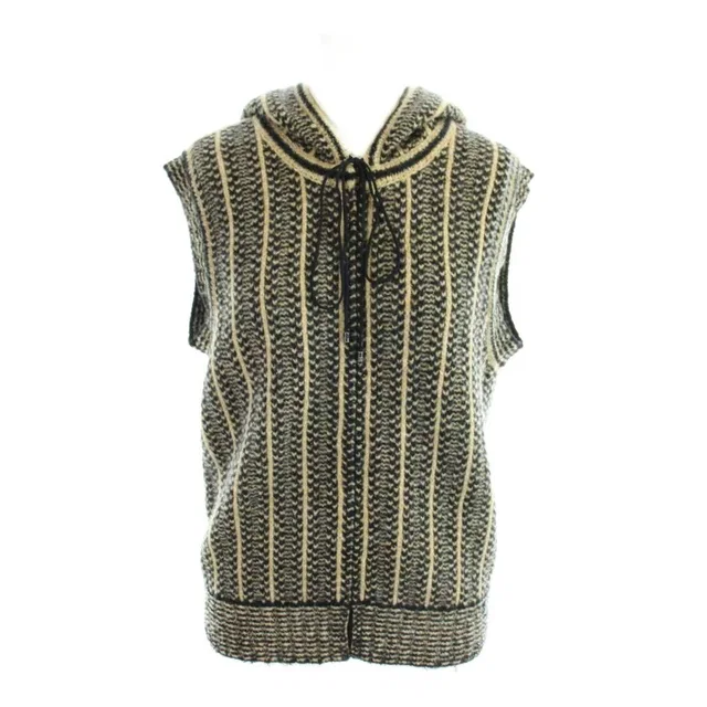 Chanel 02A Tweed Knit Hoodie Vest Sleeveless CC Logo 42 Black Brown MW in Black Tweed from The Reluxe
