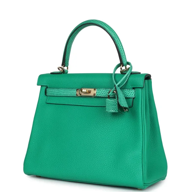 Hermès Kelly Retourne 25 Menthe Togo and Varanus Niloticus Lizard Touch Permabrass Hardware in Togo leather from Madison Avenue Couture, photo 5 of 9