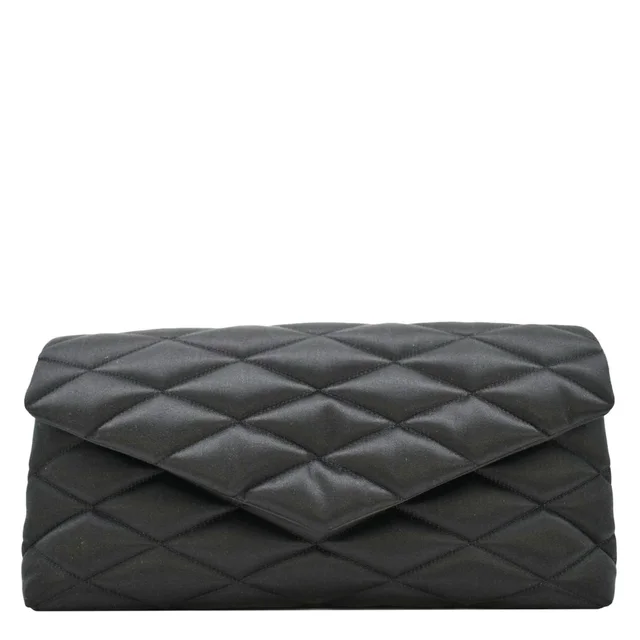 Saint Laurent Sade Large Satin Clutch Black in Black Satin from Dallas Designer Handbags