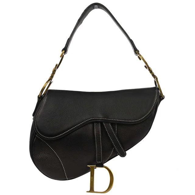 Dior Black Leather Saddle Handbag in Black Leather from AMORE Vintage Tokyo