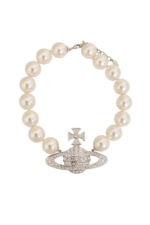 Vivienne Westwood Neysa Pearl Crystal Saturn Necklace from Recess LA