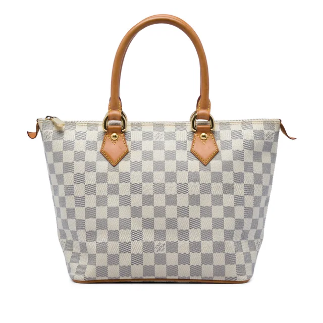 White Louis Vuitton Damier Azur Saleya PM Handbag in White Canvas from Designer Revival