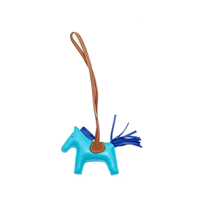 Hermès Rodeo PM Bag Charm Bleu Aztec/Bleu Electrique/Fauve Stamp A in Blue Leather from EMIER