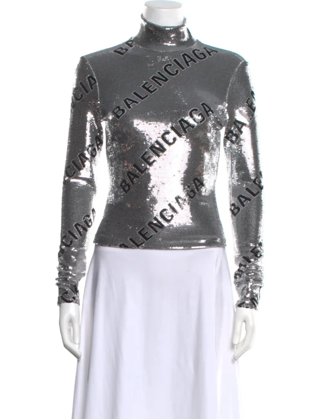 Balenciaga Graphic Print Turtleneck Top in silver|gray from The RealReal