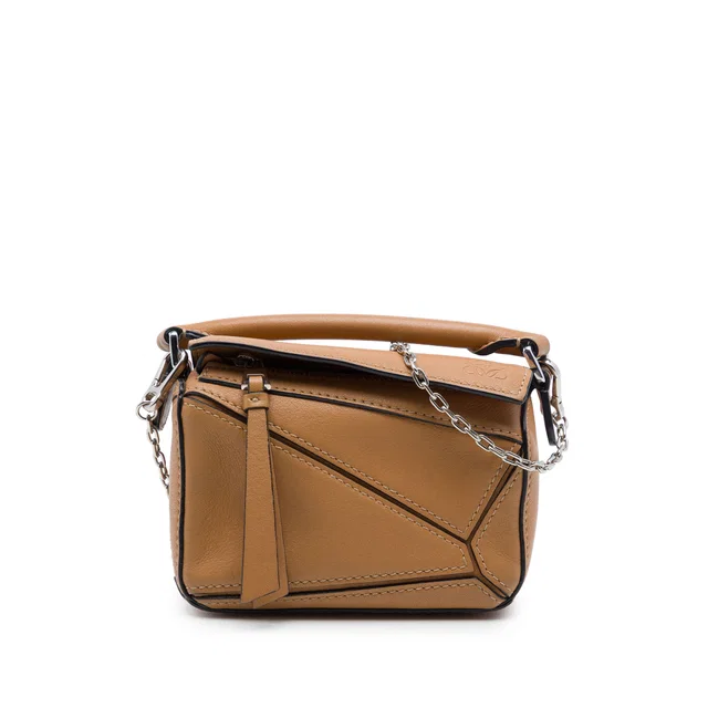 Brown LOEWE Nano Calfskin Puzzle Satchel in Brown Calfskin from Designer Revival