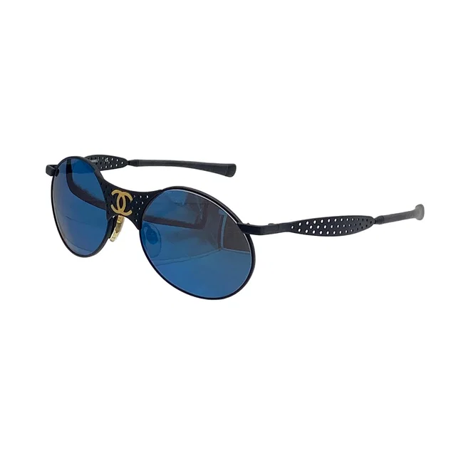 Chanel Vintage Cocomark Sunglasses Blue Lens Black Eyewear in Black from Luxury Promise