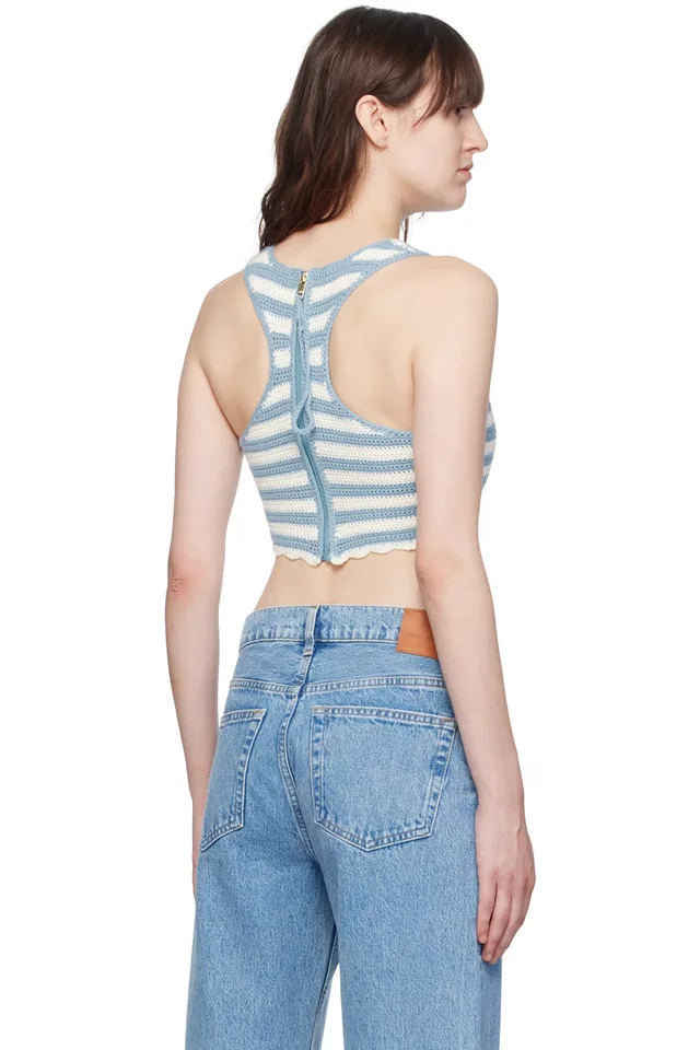 GANNI Blue & Off-White Racerback Tank Top, photo 3 of 4 from SSENSE