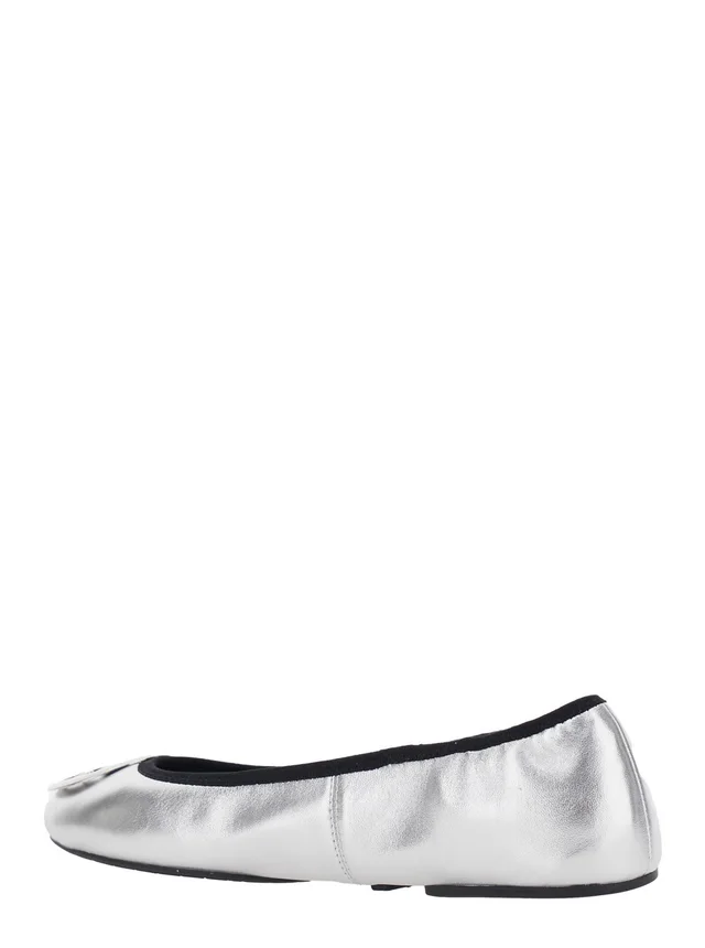 Tory burch Silver Ballet shoes with Logo Plate on the Front and Elasticized Design in Leather for Women in 95% Ovine 5% Nylon, photo 5 of 7 from Gaudenzi Boutique
