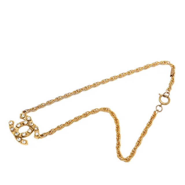 Gold Chanel CC Gold Plated Strass Pendant Necklace in Gold from Designer Revival