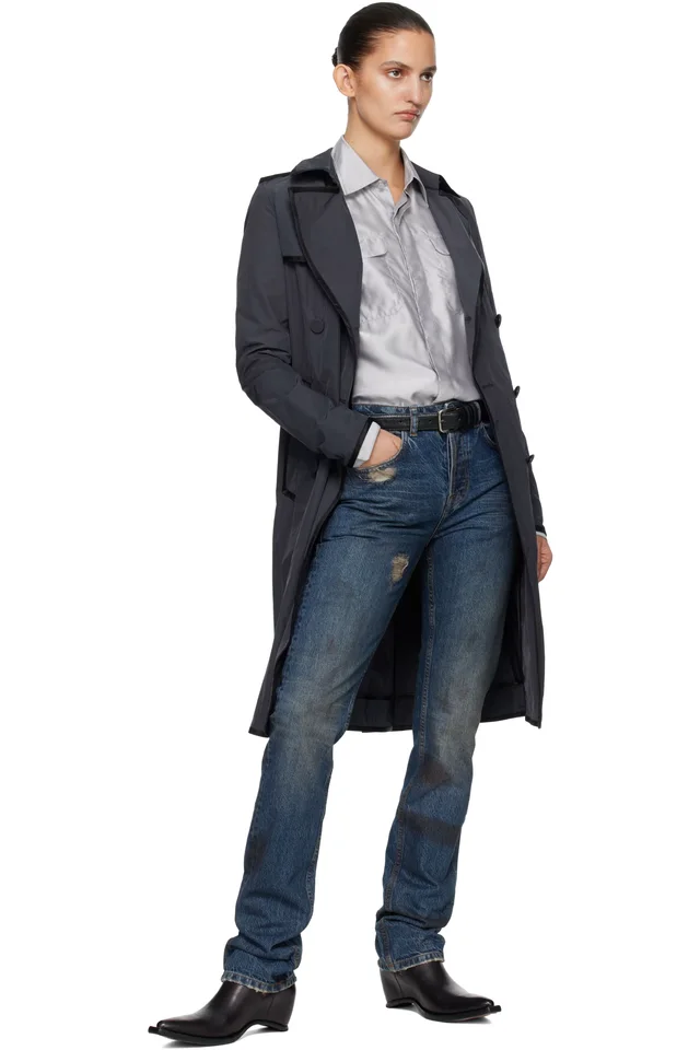 AARON ESH Navy Nylon Trench Coat, photo 4 of 4 from SSENSE