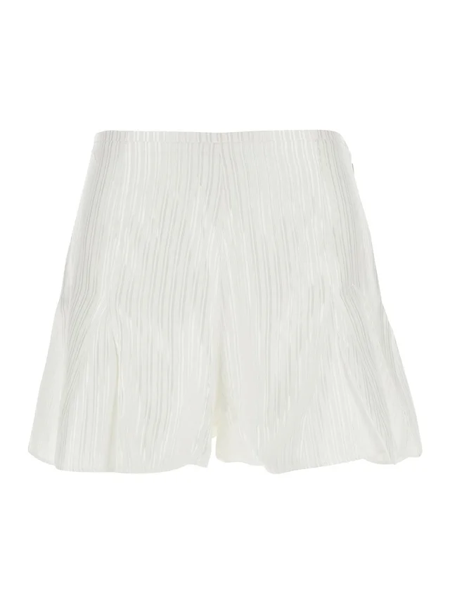 ROTATE White Flowing Striped Shorts in Viscose and Cotton for Women in White 56% Viscose 44% Cotton, photo 2 of 6 from Gaudenzi Boutique