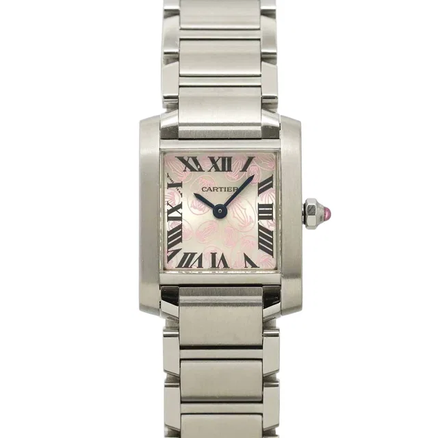 Cartier Tank Francaise SM Christmas Limited Watch Silver Pink Quartz in Pink from The Reluxe