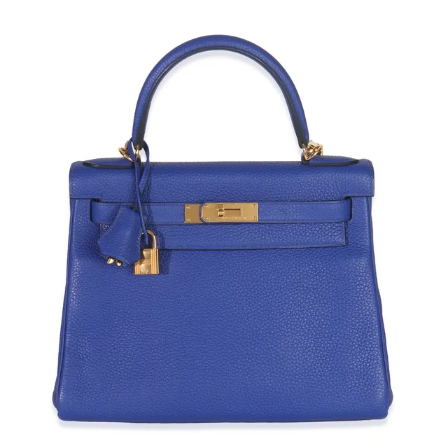 Hermès Bleu Electrique Togo Retourne Kelly 28 Ghw Blue Leather Handbag in Blue Togo leather from HEWI